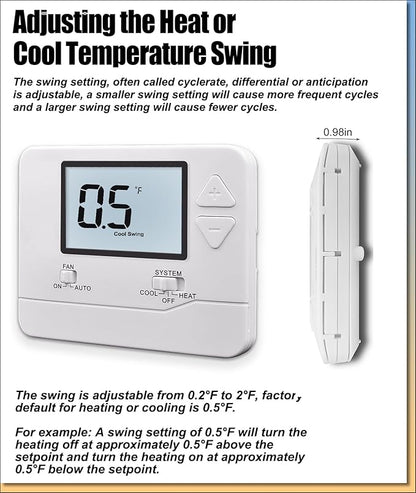 Non Programmable Thermostat, Single-Stage 1 Heat 1 Cool, Simple Digital Thermostats for Home