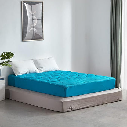 SLEEP ZONE Cooling Queen Mattress Pad, Premium Zoned Quilted Fitted Mattress Topper, Elastic Mattress Protector Cover, Machine Wash Durable, Deep Pocket 8-21 inch, Teal, Queen
