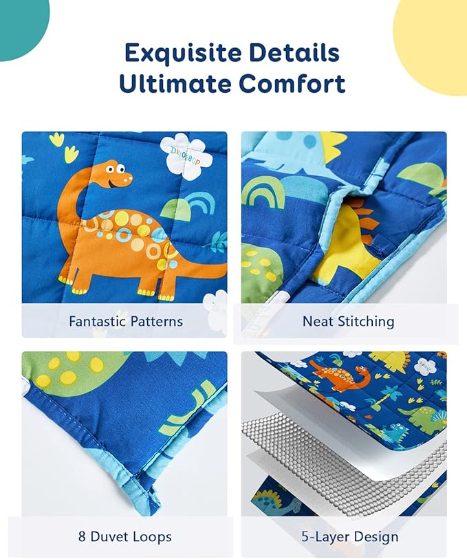 Insugar Weighted Blanket,Cooling Heavy Throw Blanket,Soft and Cozy Weighted Blanket for Bedding,Blue Dinosaur,36”x 48”,5lbs