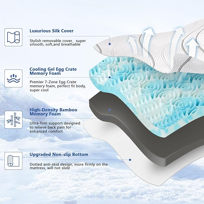 Firm Mattress Topper 4 Inch King Size with Silk Cover, Premium Cooling Gel+ Bamboo High-Density Memory Foam Mattress Topper for Pain Relief