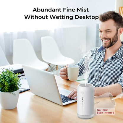 Portable Mini Humidifier, KQLKJ 350ml Small Cool Mist Humidifiers, USB Personal Desktop Humidifier for Bedroom Car Office Travel with Auto Shut-Off & 2 Mist Modes (White)