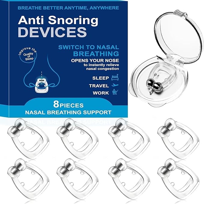 Anti Snoring Devices, Silicone Magnetic Anti Snoring Nose Clip, Nasal Strip for Snoring with Adjustable Magnet, Magnetic Nasal Strip, Stop Snoring for Men and Women, 8PCS
