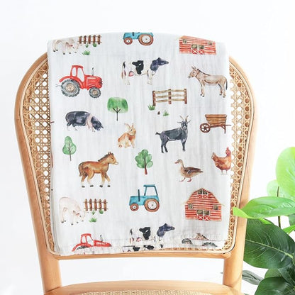 LifeTree Muslin Swaddle Blankets, Baby Swaddles Blanket for Boys Girls Newborn Nursery, Soft Large 47" x 47", Farm Animals, 70% Viscose from Bamboo and 30% Cotton