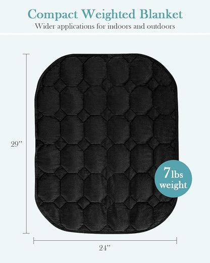 Topblan Weighted Lap Blanket 7lbs for Adults, Small Weighted Blanket Throw for Napping, Relaxation, Calming and Travel, Skin Friendly & Machine Washable for All-Season Sleeping, Black 24x29 inches
