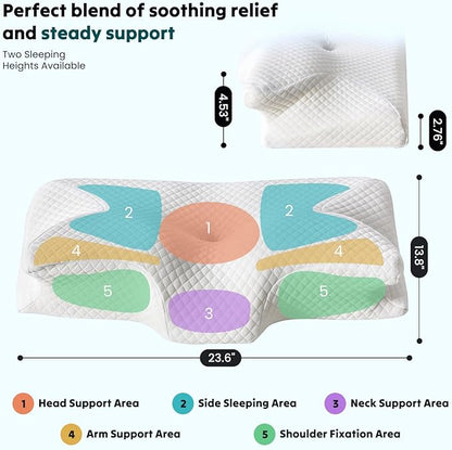 Sweetcrispy Memory Foam Cervical Pillow, 2 in 1 Ergonomic Contour Orthopedic Pillow for Neck Pain, Contour Side Sleeper for Adults, Orthopedic Neck Support for Back Stomach Sleepers, White