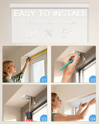 Motorized Roller Shade with Remote Control, Blackout Electric Shade for Windows Compatible with Alexa Google via Hub, Rechargeable Smart Window Blind Customized Size (Pure White)