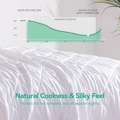 LAVANCE 100% Viscose Made from Bamboo Comforter King Size Lightweight Silky Down Alternative Duvet Insert Soft All Season Comforter - White, 90x106 Inches