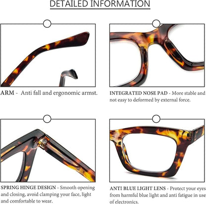 REAVEE Oprah Style Reading Glasses for Women, Blue Light Blocking Stylish Oversized Computer Readers Spring Hinge