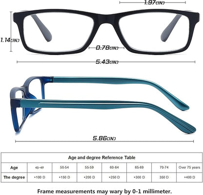 Reading Glasses Blue Light Blocking for Men Women,Rectangular Frame Computer Readers with Spring Hinge
