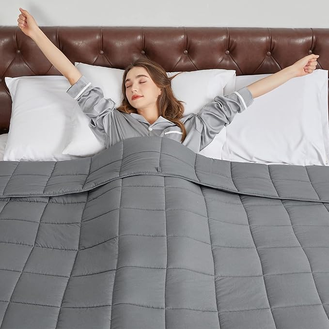 CYMULA Weighted Blanket for Adults (15lbs 48"x72" Twin Size) - Cooling Breathable Heavy Blankets for Summer Winter - Ultra Microfiber Soft Comfort Throw with Glass Beads - Gifts for Men/Women