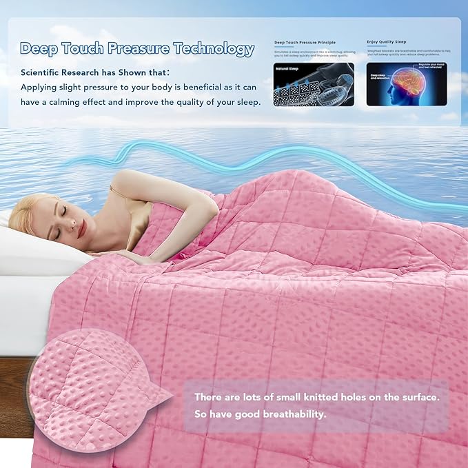 Topcee Weighted Blanket for Adults (20lbs 60"x80"), Minky Dots Heavy Blanket for 190-210lbs Sleeping, Soft, Cozy and Cooling Weighted Throw Blankets, Machine Washable, Pink