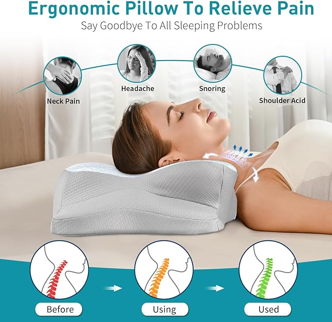 Cervical Pillow for Neck and Shoulder Pain Relief - Ergonomic Neck Pillow for Sleeping, Contour Memory Foam Pillows Side Sleeper Pillow for Neck Support, Bed Pillow for Side Back Stomach Sleepers