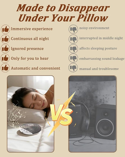2026 New Flat Under Pillow Speakers for Sleeping, Bone Conduction Pillows Speaker Bluetooth, Private Ultra-Thin Aid with White Noise Timer, Mini Portable Slim Wireless Bedside Speak