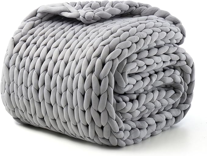 Hand-Knit Weighted Blanket for Adults, Chunky Knit Blanket, Cooling,Breathable,Sustainable,Machine Washable,Organic Cotton,Valentine's Day Gifts for Mom Women(Moonlight Lime,48"*72",12lbs)