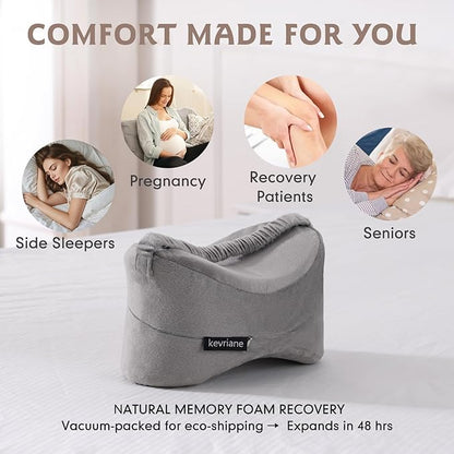 Knee Pillow for Side Sleepers Sciatica Pain Relief - Memory Foam Support Pillows Between Legs with Non-Slip Strap, Spine Alignment for Pregnancy, Hip, Knee, Back Pain