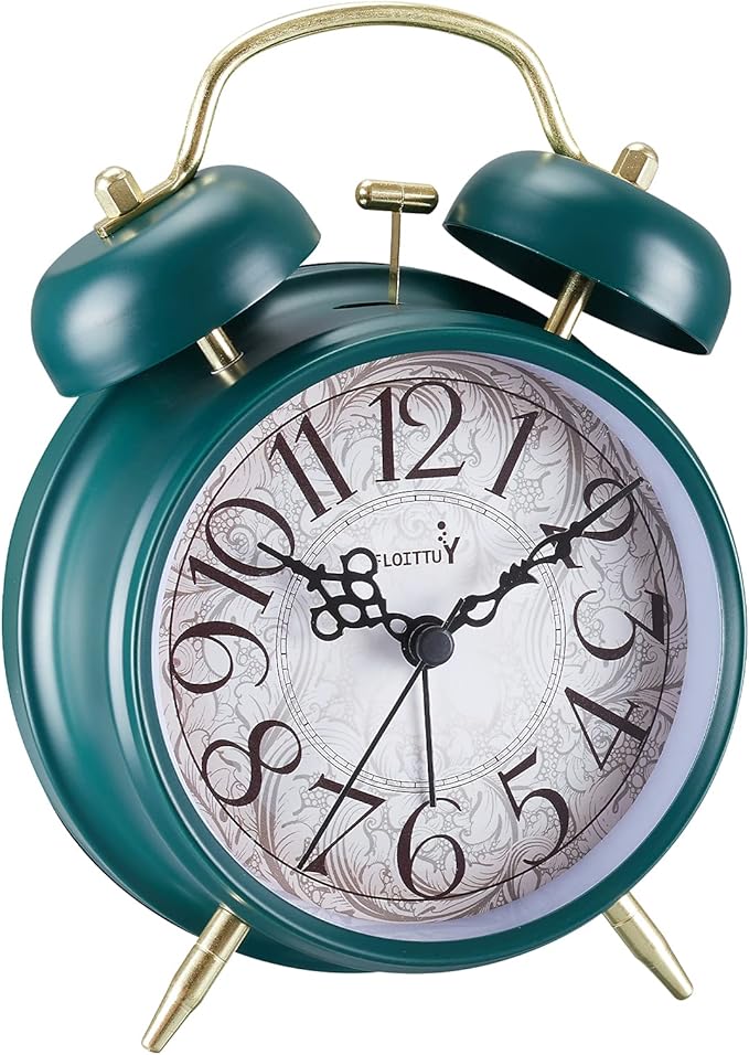 Loud Alarm for Deep Sleepers 4'' Retro & Fashionable Twin Bell Alarm Clock with Backlight for Bedroom and Home Decoration(Deep Emerald)