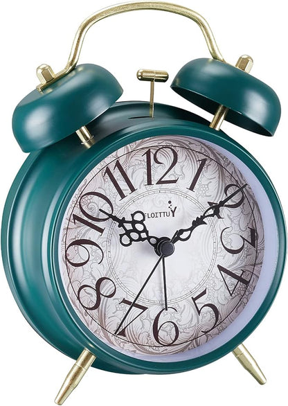 Loud Alarm for Deep Sleepers 4'' Retro & Fashionable Twin Bell Alarm Clock with Backlight for Bedroom and Home Decoration(Deep Emerald)