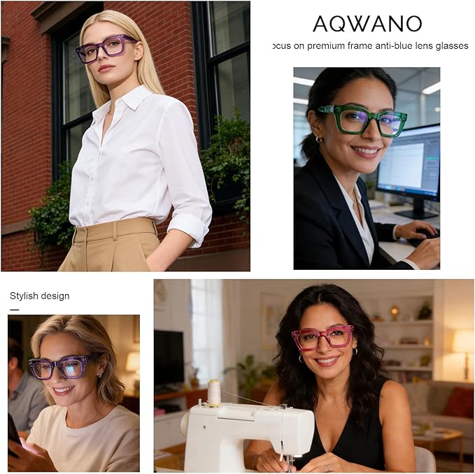 AQWANO Stylish Oversized Reading Glasses for Women Fashion Designer Readers Blue Light Square Computer Glasses
