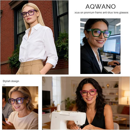 AQWANO Stylish Oversized Reading Glasses for Women Fashion Designer Readers Blue Light Square Computer Glasses