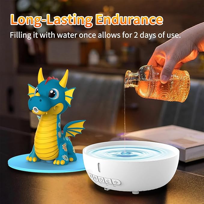 Aromatherapy Dragon Humidifier, 200ML Essential Oil Diffuser with Remote & Timer, White Noise Machine with 10 Soothing Sounds, Cute Small Humidifiers for Kids Bedroom, Home, Office (Blue)