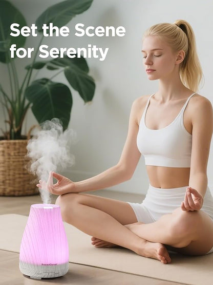 InnoGear Essential Oil Diffuser, Ultrasonic Diffusers for Home Aromatherapy Humidifier for Bedroom Room 7 Colors LED 2 Mist Mode Auto Off, White Grey