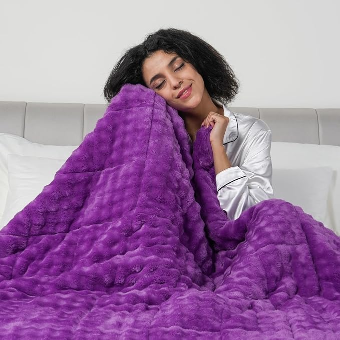 Cottonblue Weighted Blanket 20lbs Bubble Fleece Plush Sherpa Heavy Weighted Blankets for Adults, Fits Queen Size Bed, Cute Fuzzy Warm Heavy Blanket for Calm and Better Sleep, 60"x80", Purple