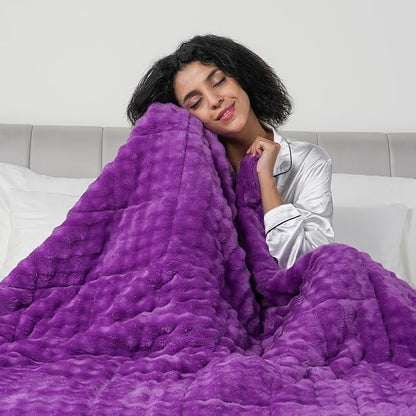 Cottonblue Weighted Blanket 20lbs Bubble Fleece Plush Sherpa Heavy Weighted Blankets for Adults, Fits Queen Size Bed, Cute Fuzzy Warm Heavy Blanket for Calm and Better Sleep, 60"x80", Purple