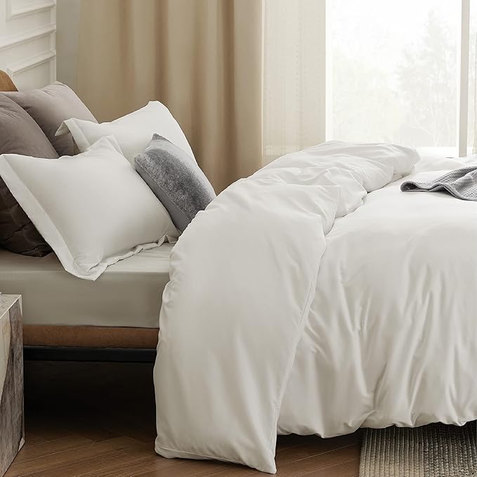 Bedsure Duvet Cover Queen Size - Soft Double Brushed Bedding Set for Kids & Adults, Zipper Closure, 3 Pieces, Includes 1 Duvet Cover (90"x90") & 2 Pillow Shams, NO Comforter, Ivory White
