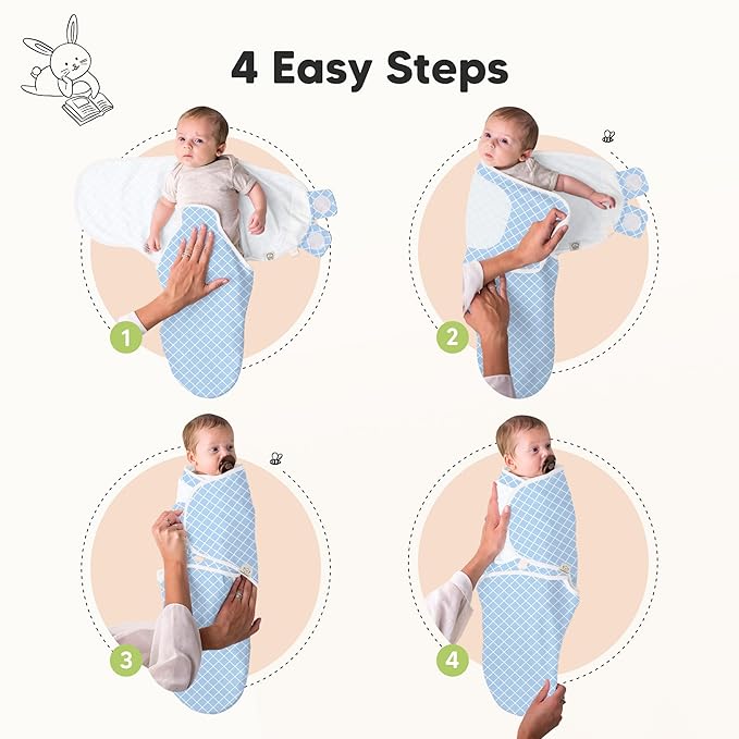 3-Pack Organic Baby Swaddle Sleep Sacks - Swaddles for Newborns, Infant 0-3 Months, Baby Girls, Boys, Soft & Snug Newborn Sleep Sack, Nursery Swaddling Blankets (Storm, OS)