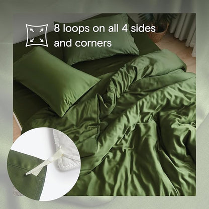 DOZ Duvet Cover Set, 100% Viscose derived from Bamboo, Organically Grown, Buttery Soft, Cooling Duvet Covers, High GSM, 1 Duvet Cover and 2 Pillowcases, 90"x90" (Forest, Full/Queen)