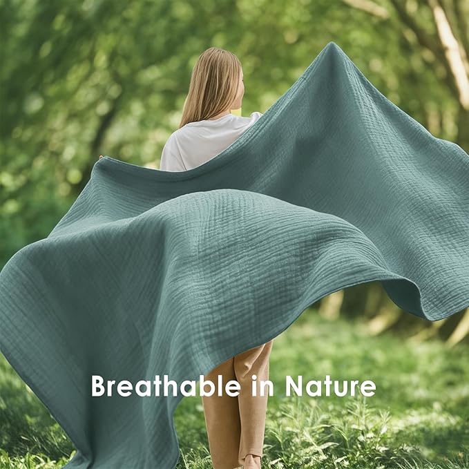 EMME Cotton Throw Blanket for Couch Soft Muslin Blankets 50"x60" Lightweight Breathable Blanket All Season Gauze Blanket, Teal