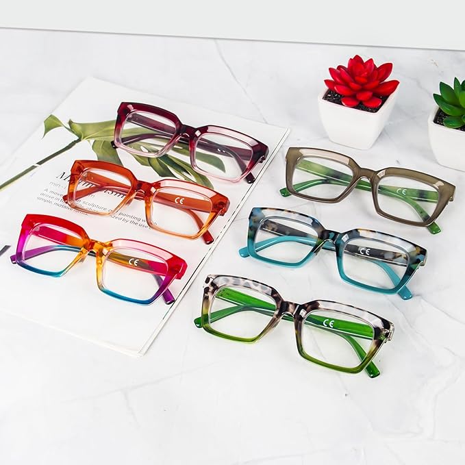 DXYXYO 6 Pack Oversized Square Reading Glasses for Women 2.0 Blue Light Blocking Fashion Oprah Style Computer Readers, S4