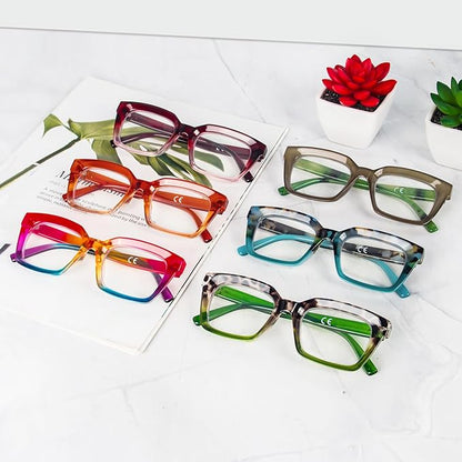DXYXYO 6 Pack Oversized Square Reading Glasses for Women 2.0 Blue Light Blocking Fashion Oprah Style Computer Readers, S4