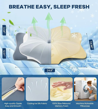 DONAMA Cervical Pillow for Neck and Shoulder,Contour Memory Foam Pillow,Ergonomic Neck Support Pillow for Side Back Stomach Sleepers with Pillowcase
