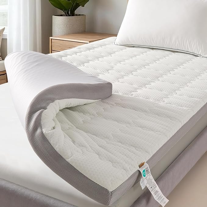 SAPHREAS Memory Foam Mattress Topper Twin Size, Back Pain & Pressure Relief, 3" Cooling Gel Memory Foam and 1" Soft Ventilated Mattress Pad Cover, 5-Zone Egg Crate Bed Topper