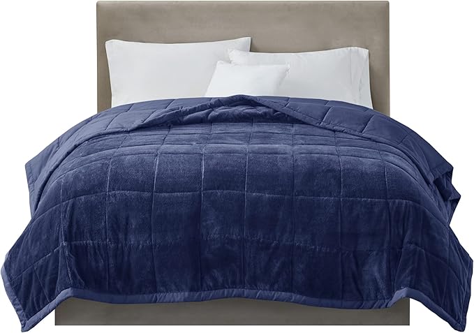 Madison Park MP51-6382 Coleman Cozy Reversible Blanket, Luxury Plush Season Down Alternative Cover for Bed, Couch and Sofa, King(108"x90"), Navy