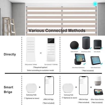 Changshade Smart Motorized Zebra Blinds Remote Control for Indoor Door Windows Blackout, Room Darkening Custom Size Shades Electric Power Automatic Work with Alexa, Google Home, Apple Homekit, Beige