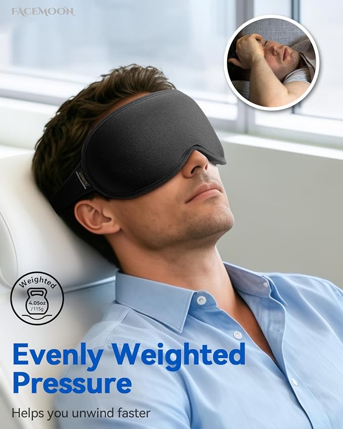 Travel Essentials Blackout Sleep Mask for Men Women: Weighted Designed 3D Zero Eye Pressure Soft - for Long Flight, Car Trip, Office Nap, Bedroom, Apartment - Rest and Relaxation Gifts
