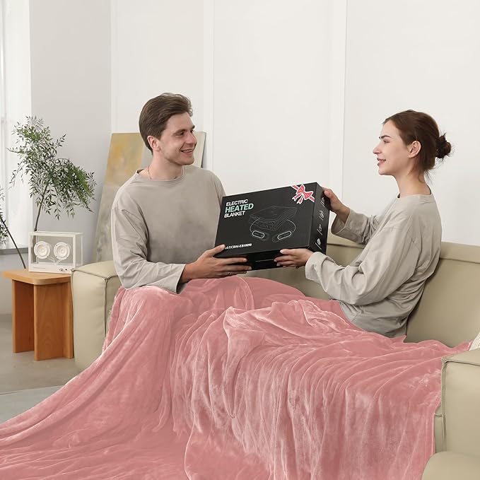 Electric Blanket Queen Size, Super Soft Cozy Upgraded Flannel Blanket Dual Control with 5 Heating Levels & 10 Hours Auto Off, Fast Heating Blanket & Overheat Protection, 84" x 90", Candy Pink