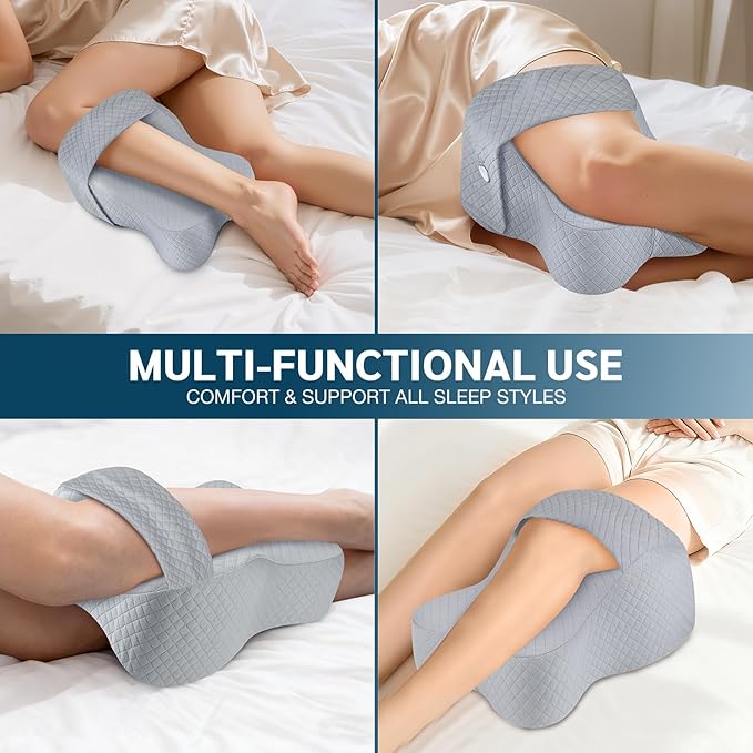Knee Pillow for Side Sleepers Hip Pain Relief,Leg Pillow for Side Sleeping w/ Adjustable Strap,Sciatica Back Pain Relief,Pillow for Between Knees|leg While Sleeping,Knee Pillow Support Spine Alignment