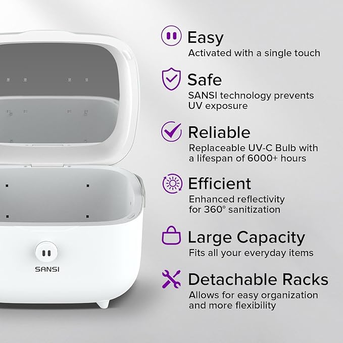 SANSI UV Light Sanitizer Box with 360° UVC Chips, Sanitizes in 5 Minutes 5.1L Large Capacity Sanitizer for Baby & The Whole Family (15W)
