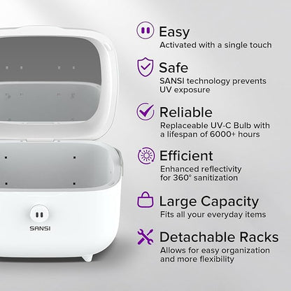 SANSI UV Light Sanitizer Box with 360° UVC Chips, Sanitizes in 5 Minutes 5.1L Large Capacity Sanitizer for Baby & The Whole Family (15W)