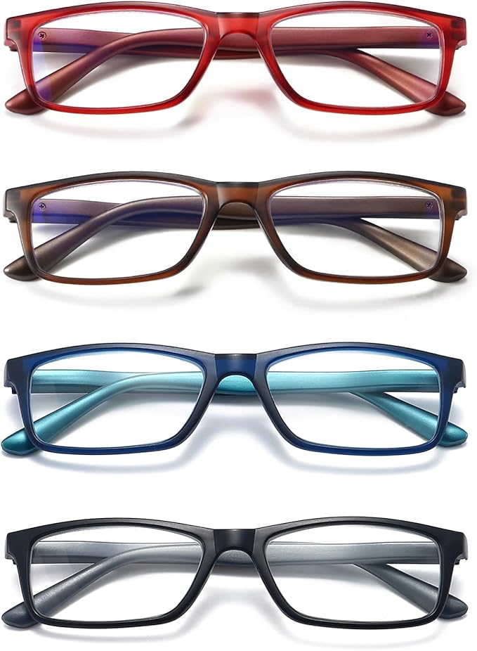 Reading Glasses Blue Light Blocking for Men Women,Rectangular Frame Computer Readers with Spring Hinge