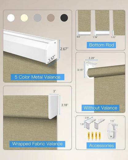 Motorized Light Filtering Roller Shades with Remote Control, Smart Blinds for Windows Compatible with Alexa Google via Hub, Rechargeable Electric Window Shade Customized Size (Coffee)