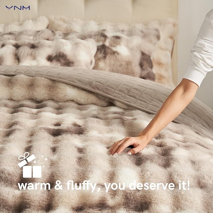 YnM Ultra-Soft Weighted Blanket, Fluffy Bubble Cuddle Heavy Bed Blanket, Plush Faux Fur Big Comforter, Soft & Warm Home Decor Piece (Tie-dye Brown, 90''x104'' 20lbs, King/Ca King)