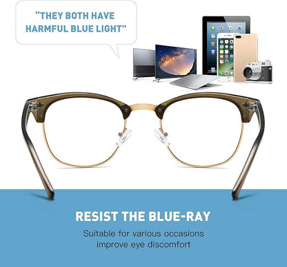 Blue Light Blocking Glasses Vintage Half Frame UV Clear Lens Anti Eyestrain Computer Gaming Glasses for Men Women
