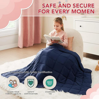 CuteKing Weighted Blanket (10lbs, 48"x72", Navy Blue) Heavy Blanket for 90-100lbs, Weighted Blanket for Cooling & Heating with Premium Glass Beads, Thick Blanket All-Season