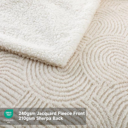 Heated Throw Blanket Electric - 50"x60" Cozy Soft Jacquard Heating Blanket with 4 Heat Levels & 4 Hours Auto-Off, Electric Throw with Overheating Protection, Warm Gifts, Cream