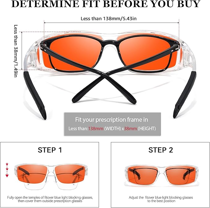 LVIOE Fit Over Blue Light Blocking Glasses and Computer Eyewear- Wear Over Prescription Glasses/Reading Glasses/RX Glasses