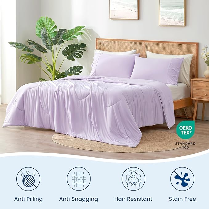 Cozy Bliss Deluxe Dual-Sided Cooling Comforter Twin Size, Ultra-Soft Lightweight Breathable Silky Cooling Blankets with Q-Max>0.45 for Bedroom, Hot Sleepers & Night Sweats, Lavender Purple, 68"x90"